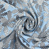 Light printed viscose retro bouquet in blue dotted