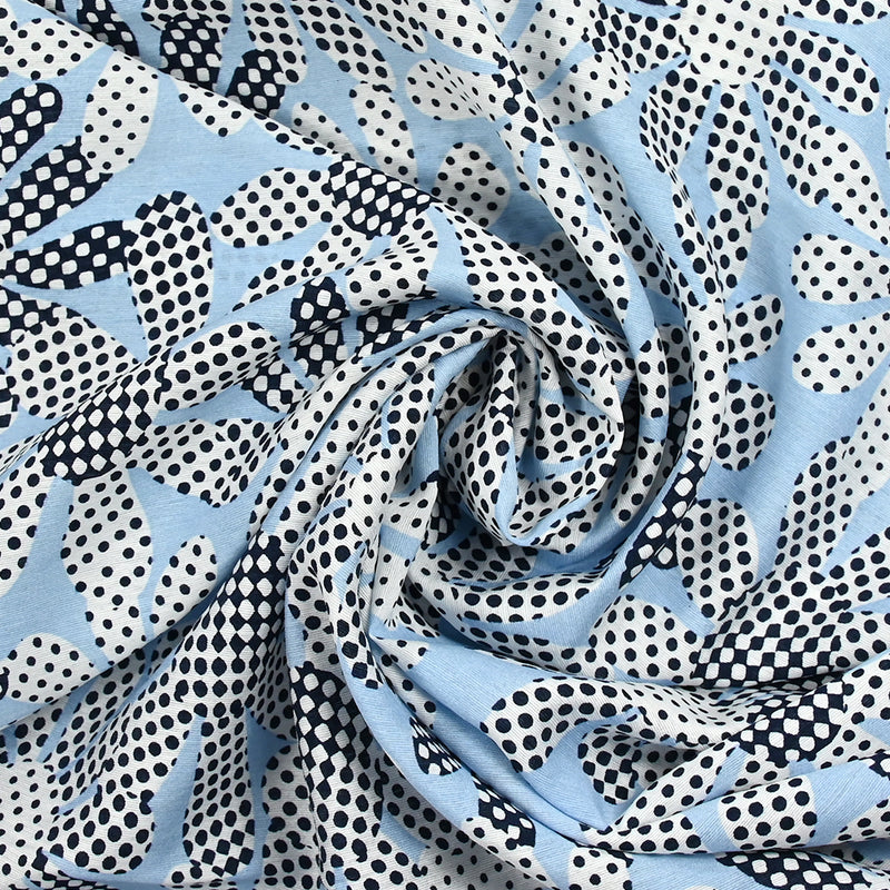 Viscose imprimée légère bouquet rétro en pointillé bleu