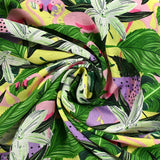 Light flamingo printed viscose in the yellow background jungle