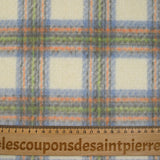 Laine mélangée brossée carreaux écru, bleu, gris, orange et vert