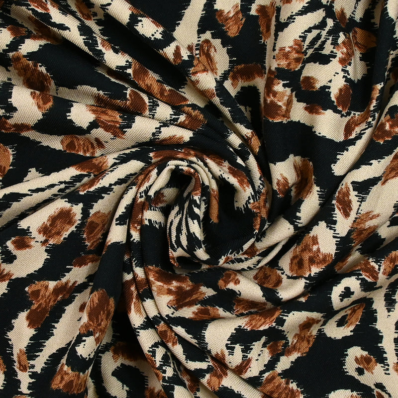 Printed viscose chirk brown and beige royalty black background