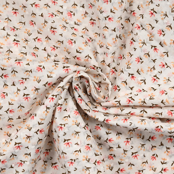 Plumetis printed cotton sail Small beige and pink flowers
