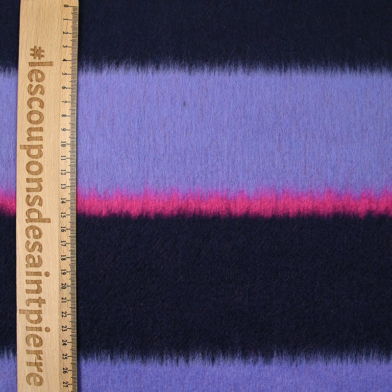 Laine mélangée à poils longs rayures parme, marine et fuchsia