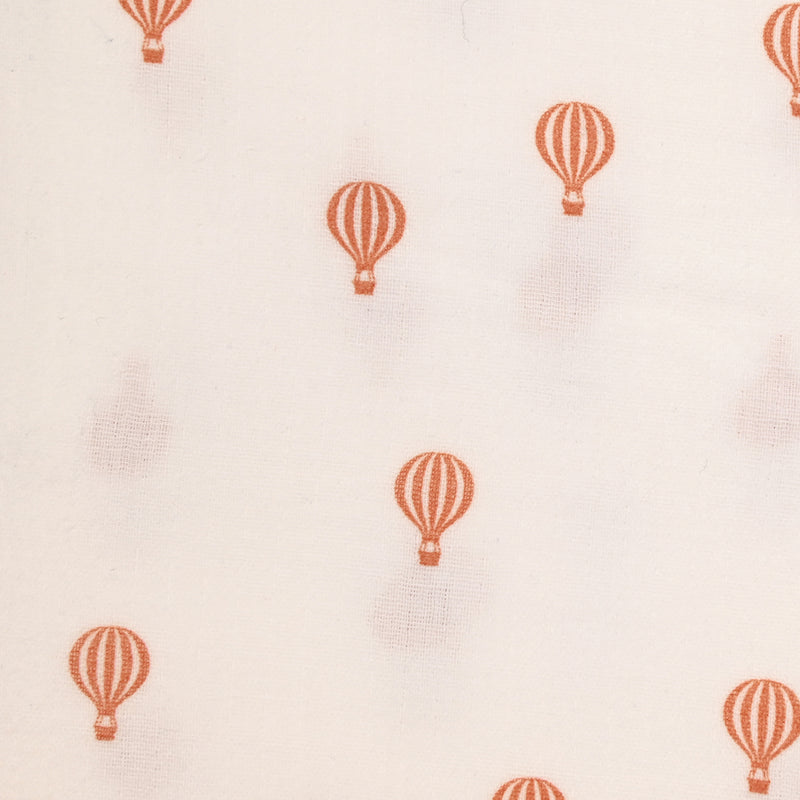 Simple gaze imprimée montgolfières orange rouille fond blanc