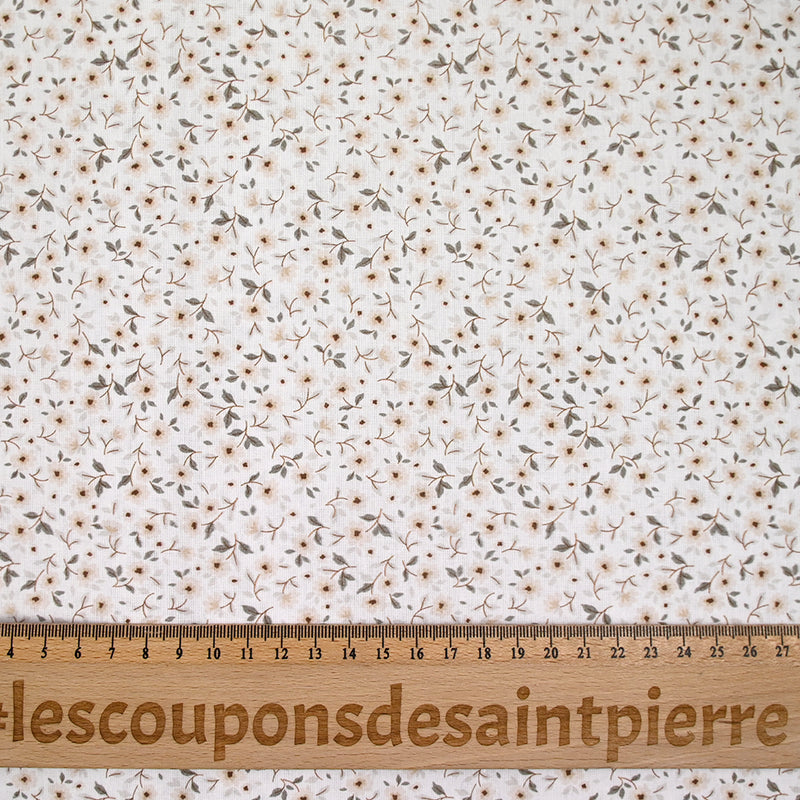 Coton imprimé champêtre beige fond blanc