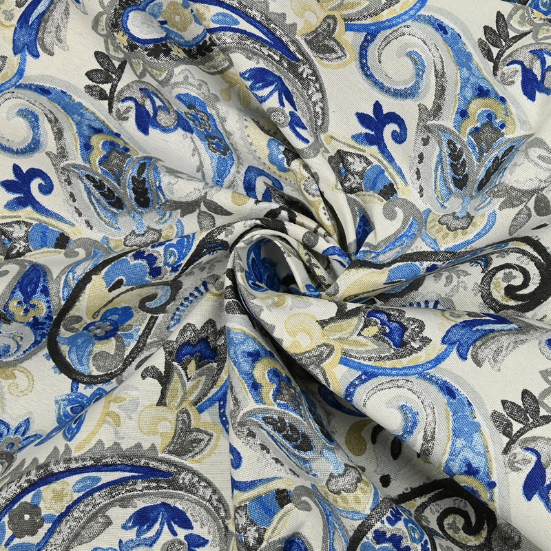 Polycotton Printed Kashmir Blue, Beige and Gray