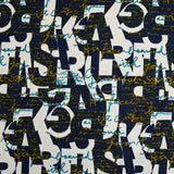 Jersey polyester imprimé lettrages marine et écru