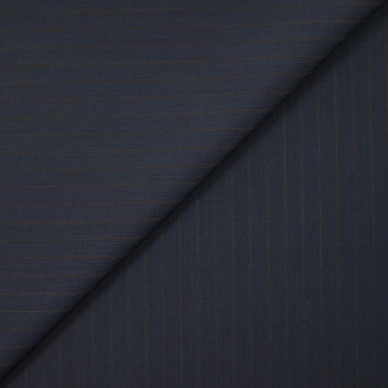 Tissu tailleur 100 % laine bleu marine à fines rayures rouges