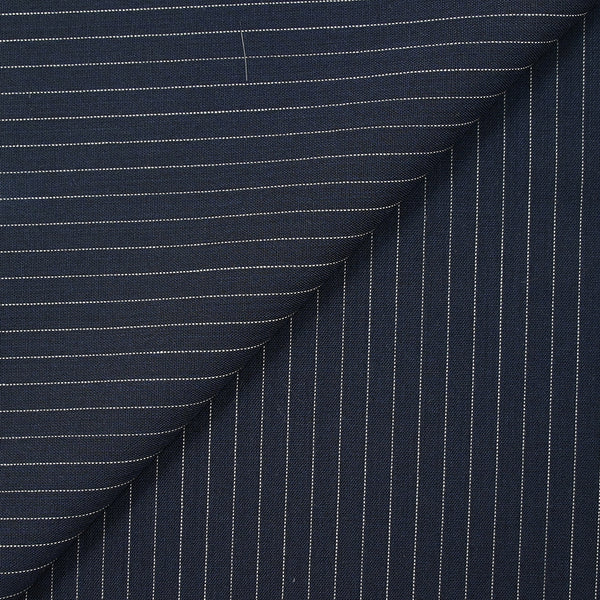 Tissu tailleur 100% laine rayé blanc fond marine