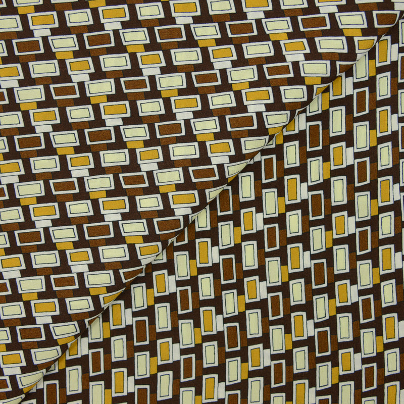Viscose imprimée vintage marron et jaune