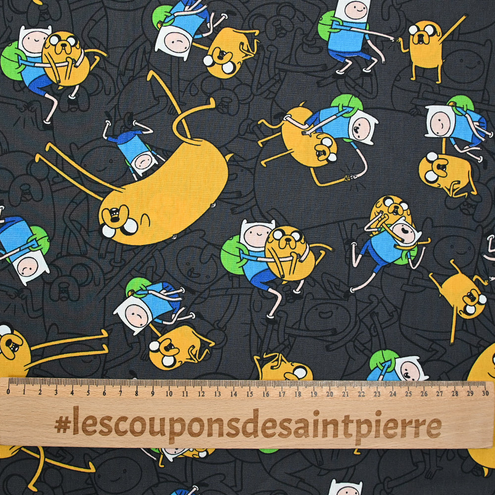 Popeline De Coton Imprimé Adventure Time Fond Gris Foncé – Les Coupons ...