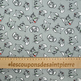 Popeline de coton imprimé Tom et Jerry fond gris