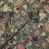 Coton satiné imprimé floral rétro fond vert