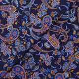Crêpe viscose imprimé cachemire bleu et ocre sur fond marine