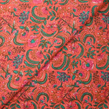 Indian Cotton Print Indore Green And Rose Corail Background