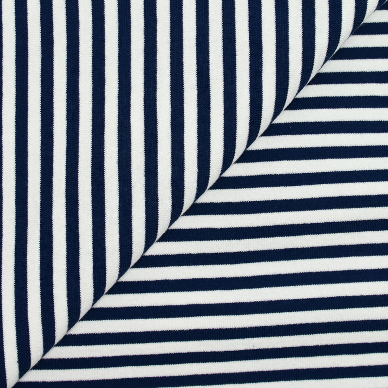 Striped cotton jersey towards marine and white sponge