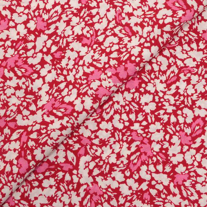 Crêpe viscose imprimé fleuri abstrait rouge et rose