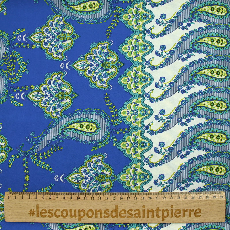 Crêpe satin polyester imprimé Florencia bleu et vert