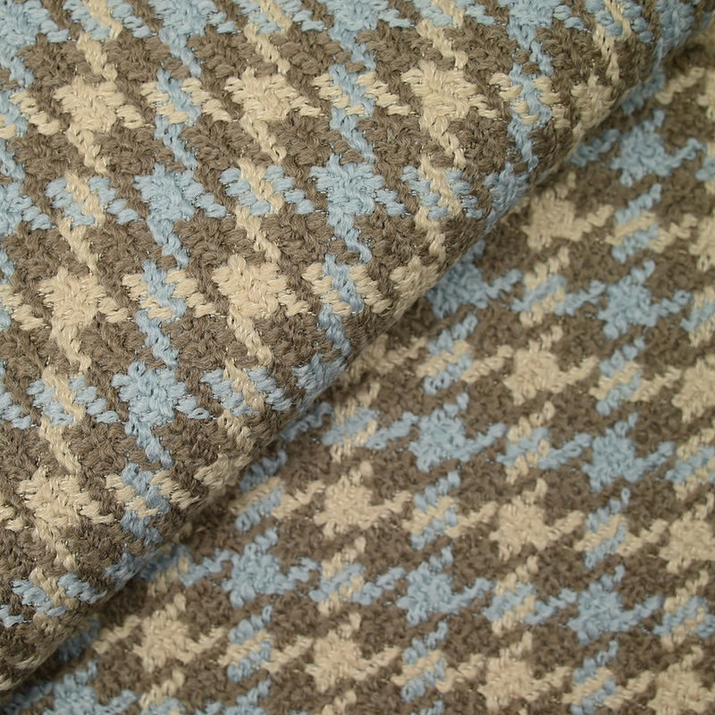 Laine mélangée pied-de-poule bouclé beige, marron et bleu ciel