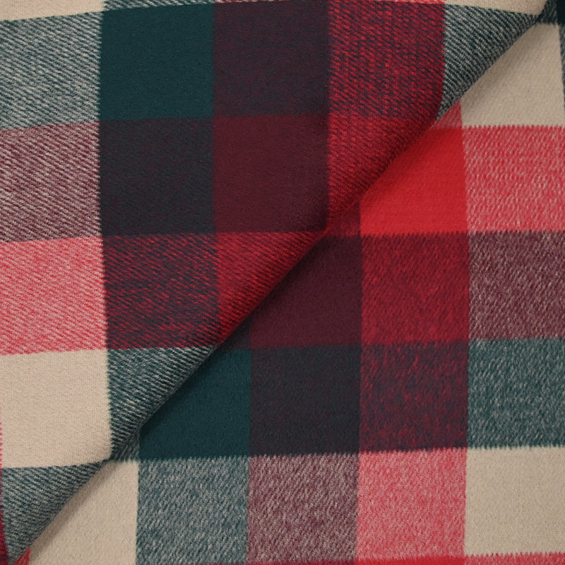 Lainage polyester à carreaux rouge, vert et beige