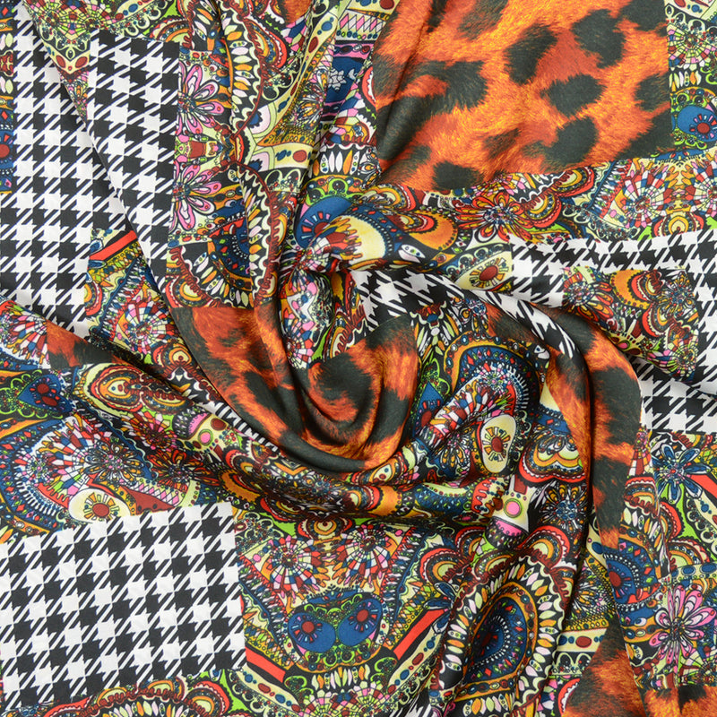 Satin imprimé polyester sauvage roux