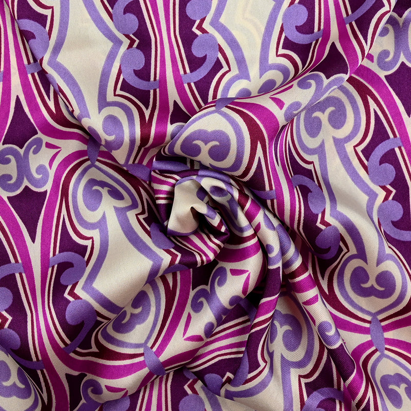 Sergé satin de polyester arts décoratifs violet et écru