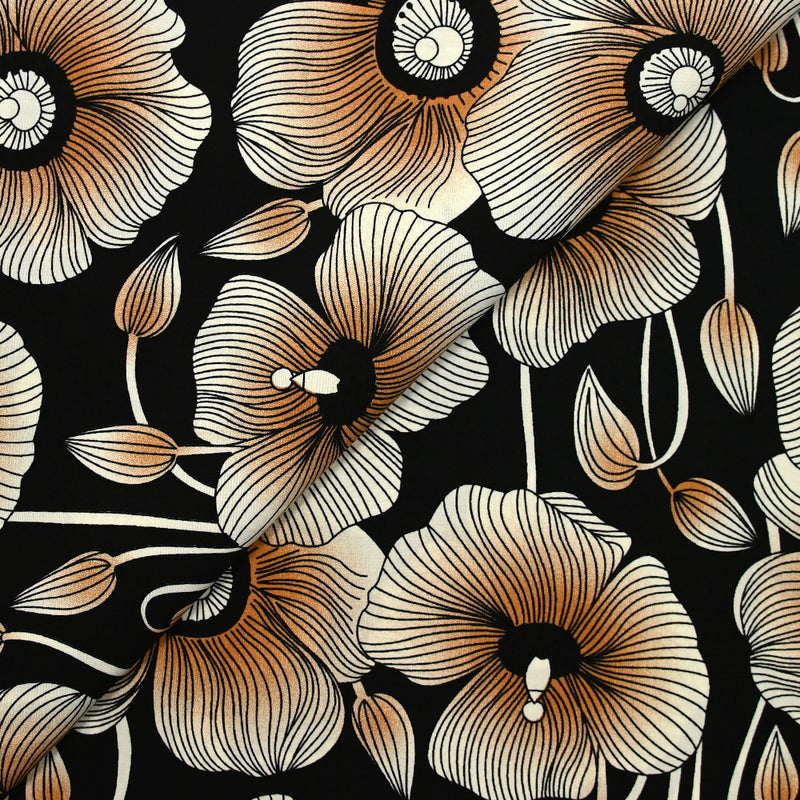Viscose imprimée fleurs nervurés fond noir