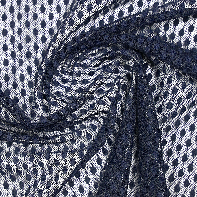 Maille ajourée fine à pois bleu marine