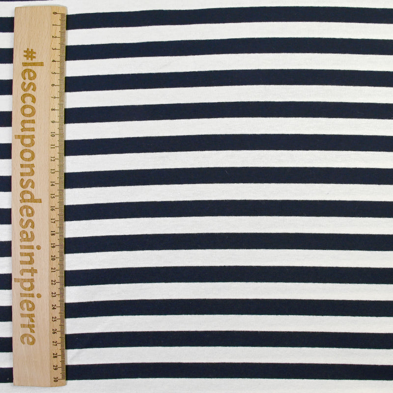 Striped polyviscose jersey 13 mm navy and white