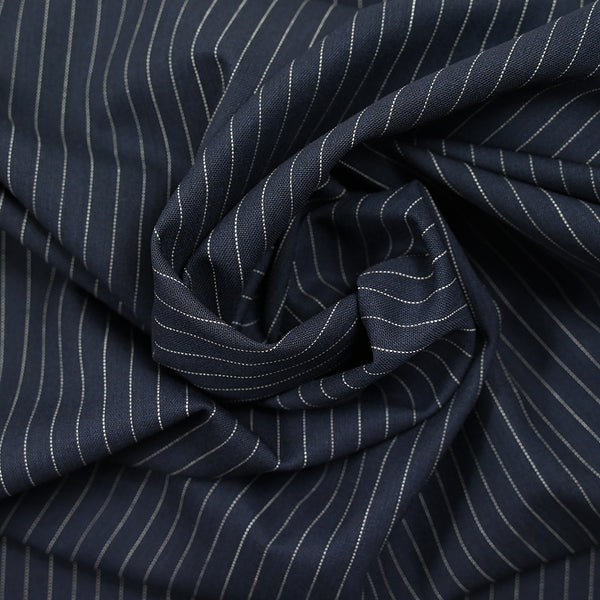 Tissu tailleur 100% laine rayé blanc fond marine