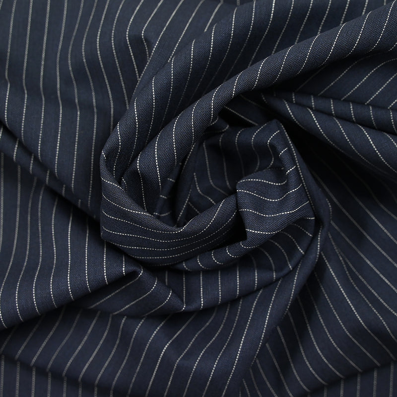 Tissu tailleur 100% laine rayé blanc fond marine