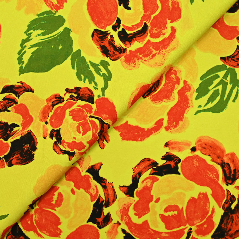 Crêpe lourd imprimé rosalia fond jaune fluo