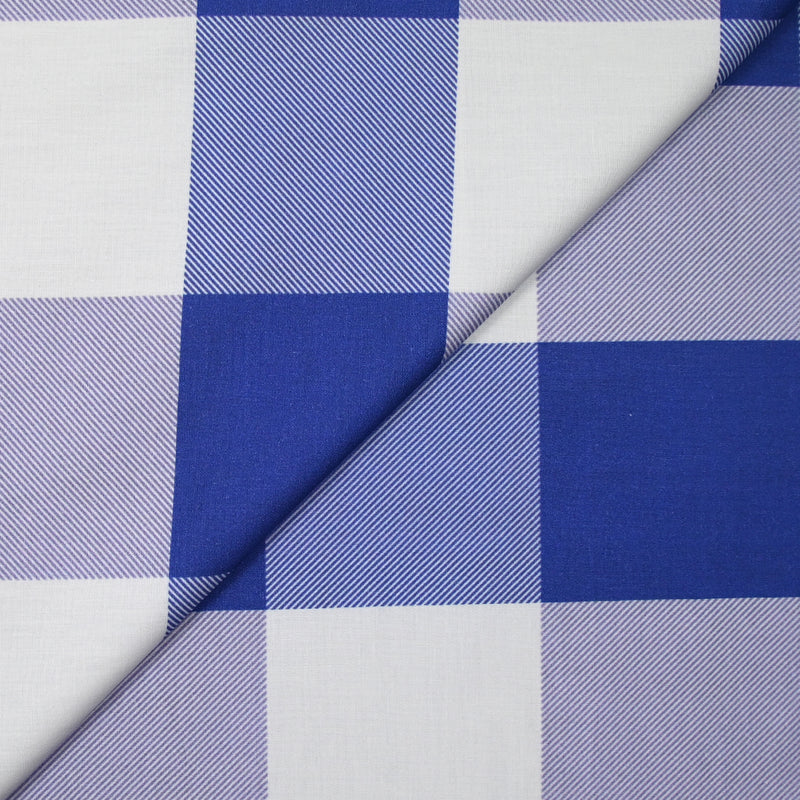 Blue and white striped checkered print cotton