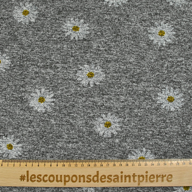 Jersey French Terry Polycotton Grandes Marguerites Gray Chinese