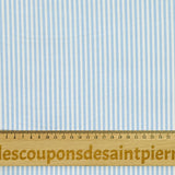 Piqué de coton imprimé rayé bleu fond blanc