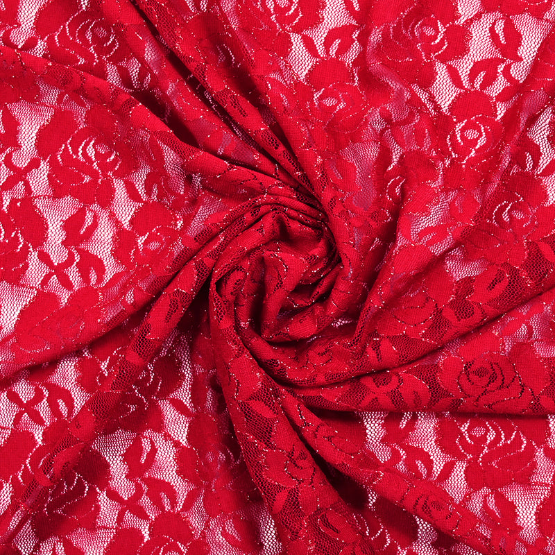 Polyester Lace Rosie Lurex Doré Fondo rojo