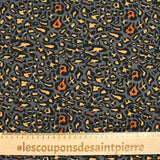 Jersey de viscose imprimé léopard ocre fond gris bleuté