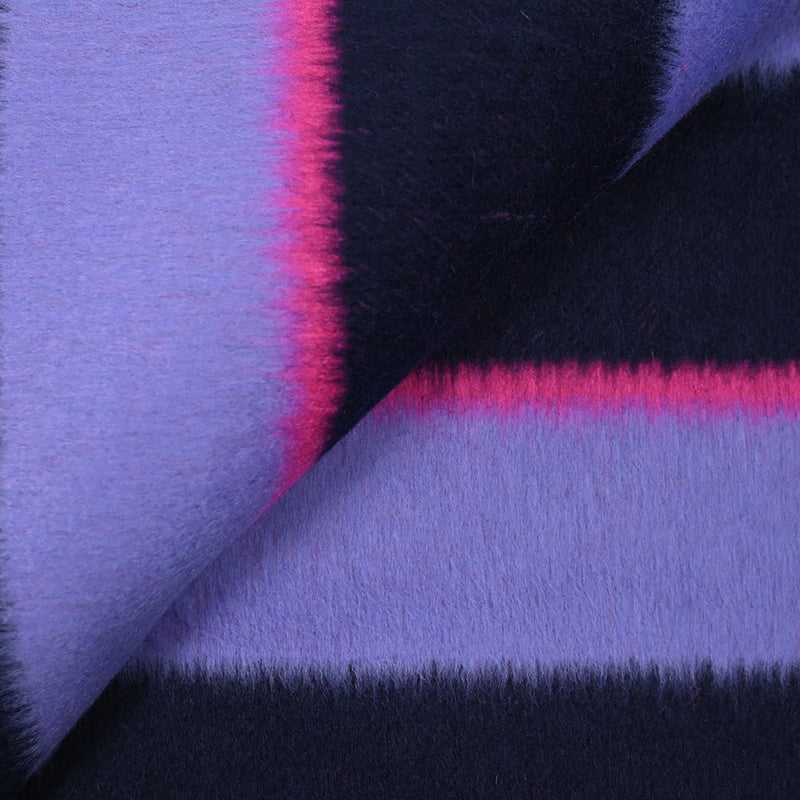 Laine mélangée à poils longs rayures parme, marine et fuchsia