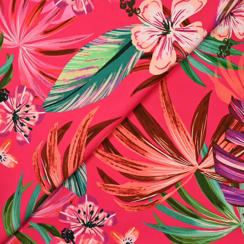 Crêpe lourd imprimé Tropico rose fuchsia