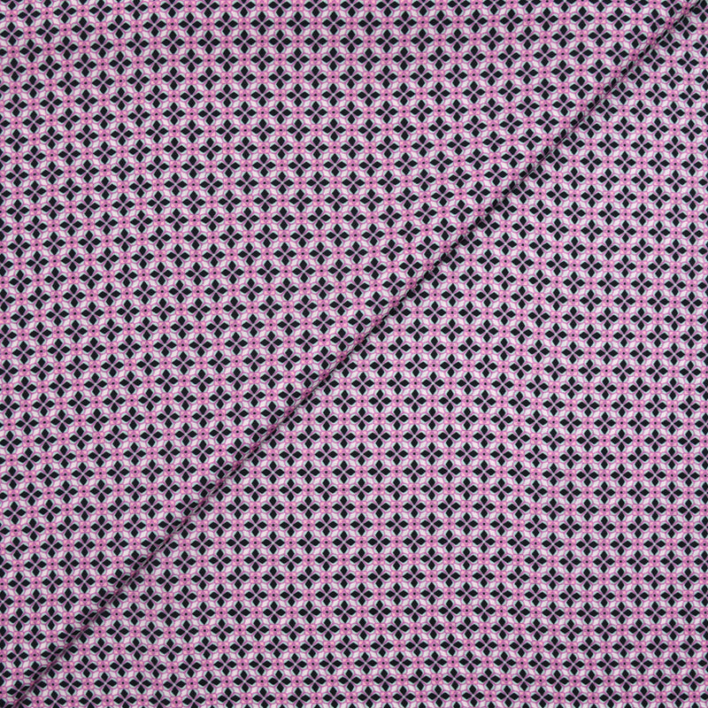 Crêpe satin polyester imprimé mosaïque noir et rose