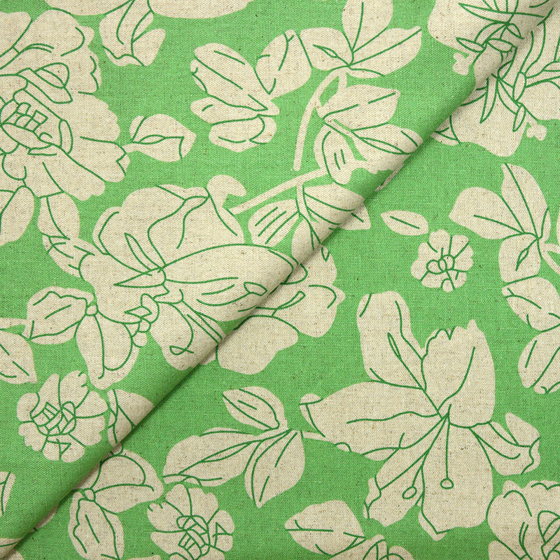 Lin viscose imprimé grosses fleurs vert délavé