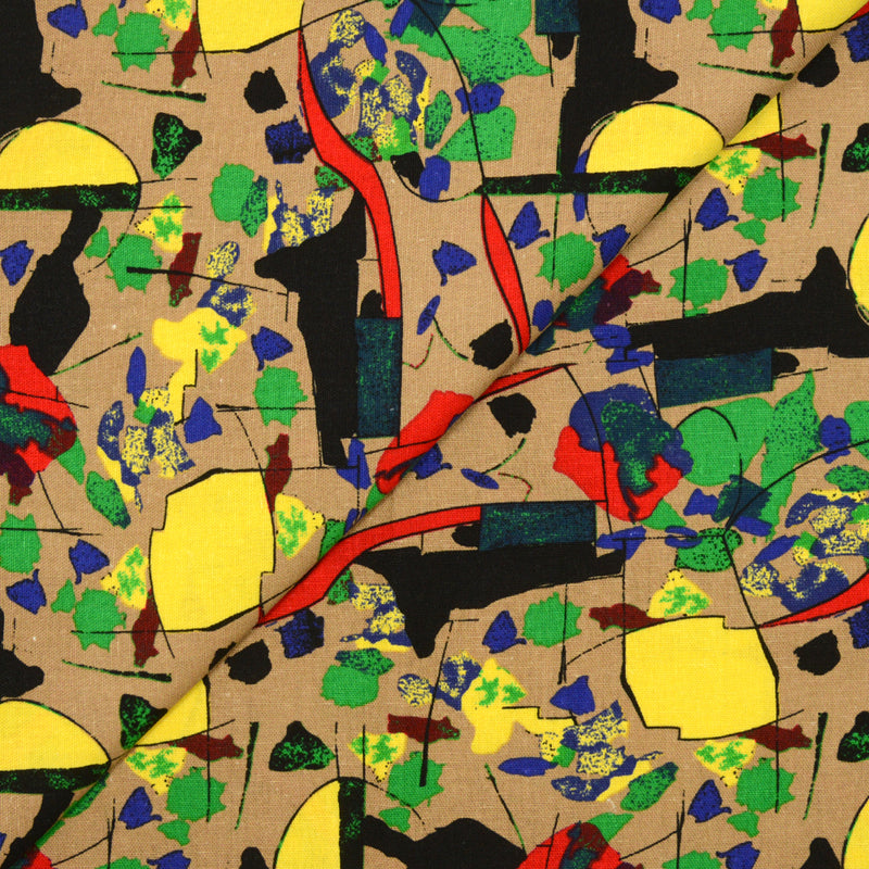 Lin viscose imprimé art graphique fond marron clair
