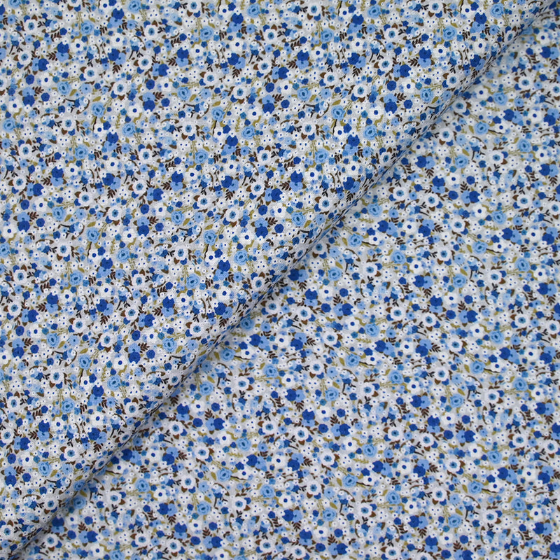 Coton imprimé s'épanouir bleu, blanc et vert