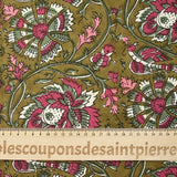 Indian cotton print haora pink and green khaki background