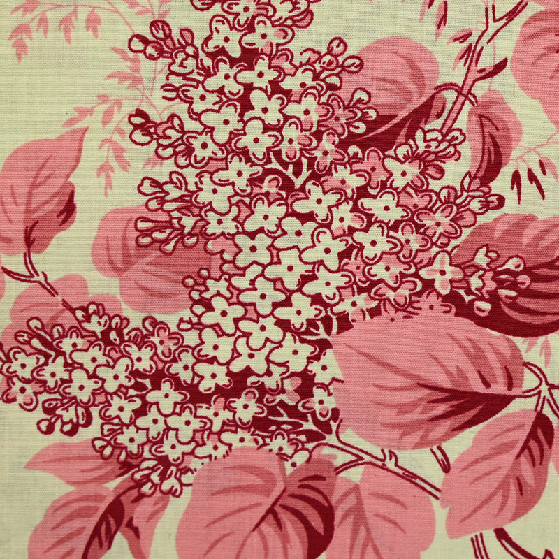 Popeline de coton imprimée fleurs et oiseaux rose fond écru