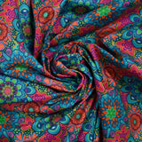 Coton imprimé mandala corail, bleu et rose