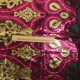 Tulle Sequin Royal Plumes Oro y Fucsia