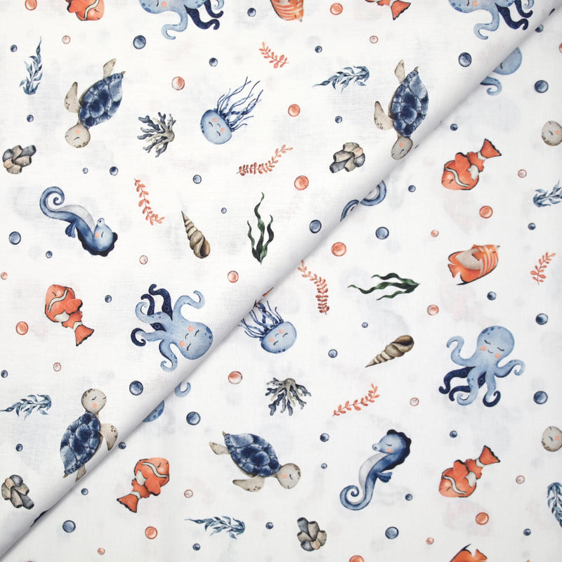Coton imprimé poisson-clown fond blanc