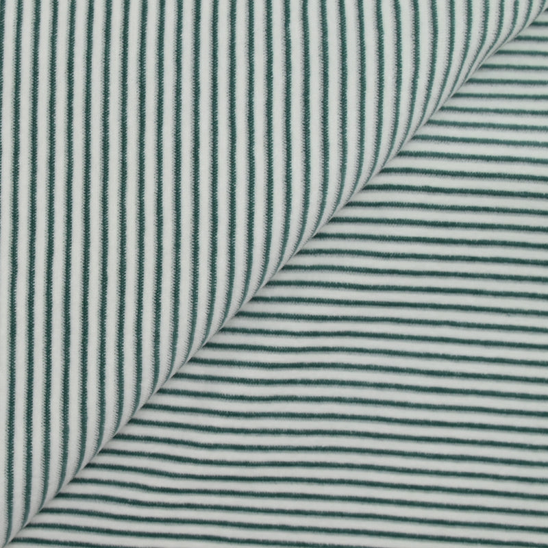 Jersey velours éponge rayé vert fond blanc