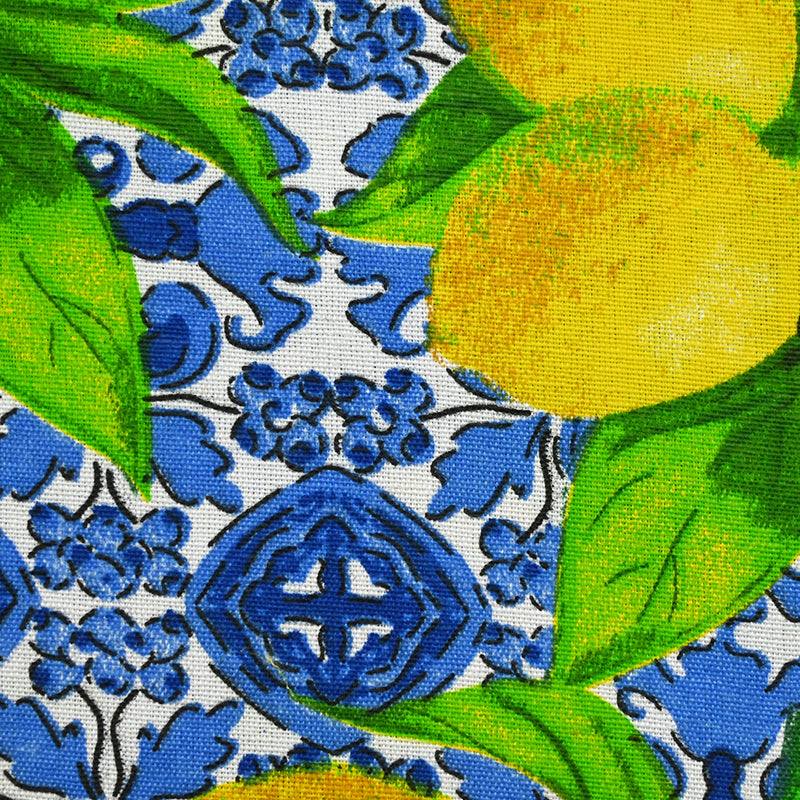 Polycoton imprimé citrons et Azulejos fond blanc